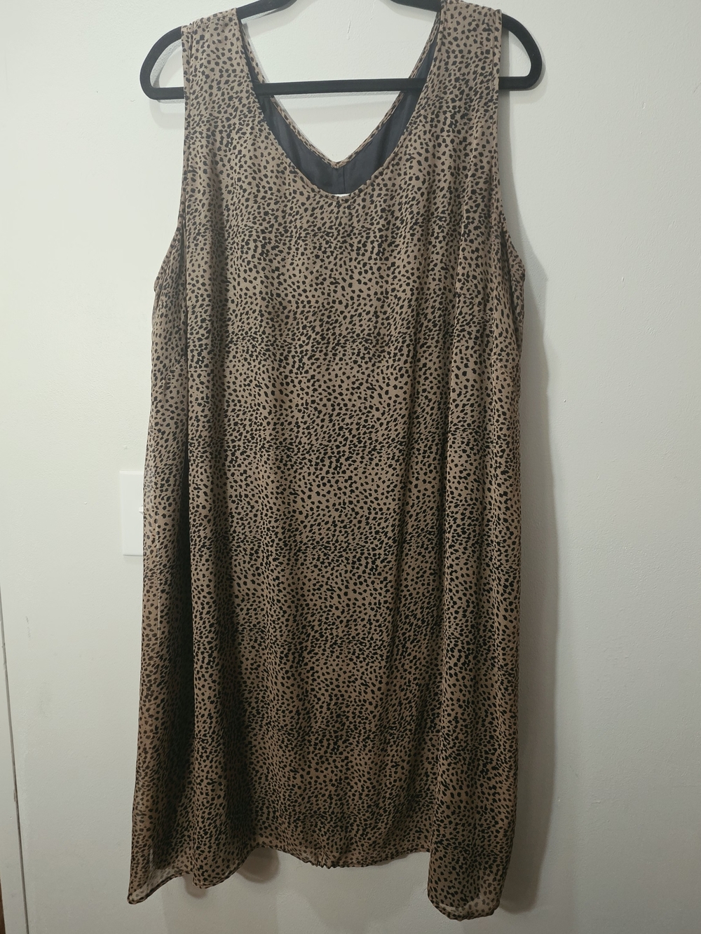 Robbie Bee Leopard Animal Print Silk Midi Dress Tan Black 20W Lightweight Flowy